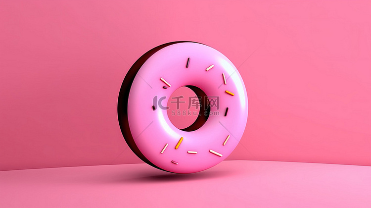 粉红色背景上的甜甜圈图的 3D