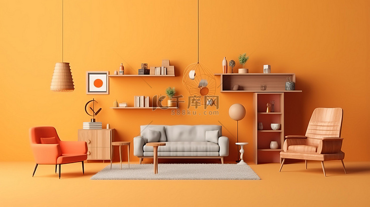 家具购物的 3D 插图非常适合
