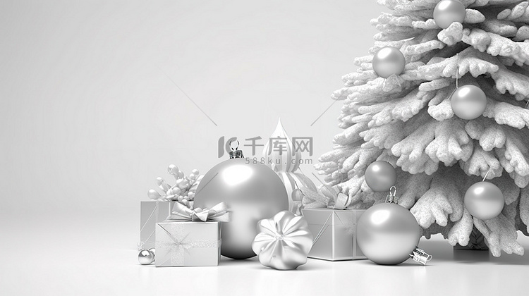 3d 渲染白色背景与节日圣诞装