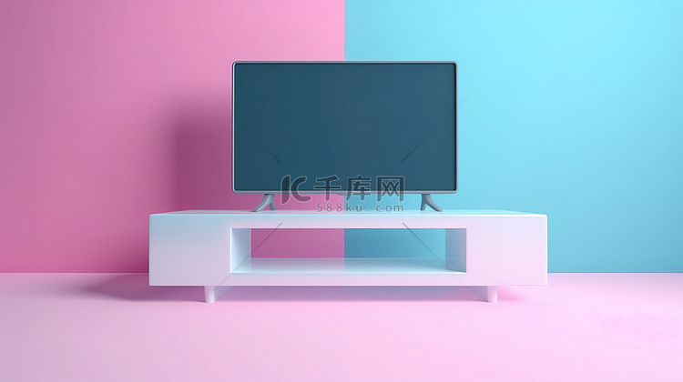 巨大的平板电视坐落在白色咖啡桌