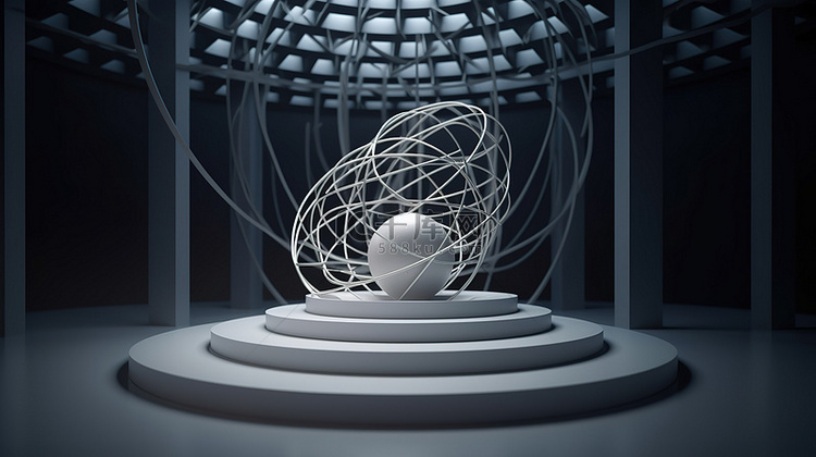 3D 渲染中几何形状围绕球形讲台