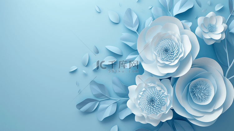 清新浅蓝色花朵平铺的背景图3