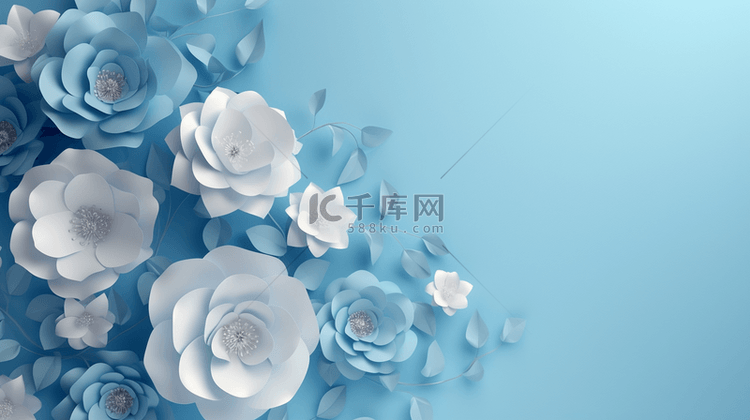 清新浅蓝色花朵平铺的背景图2