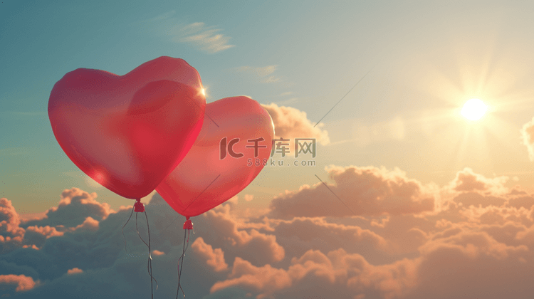 蓝天白云下红色爱心气球的图片11