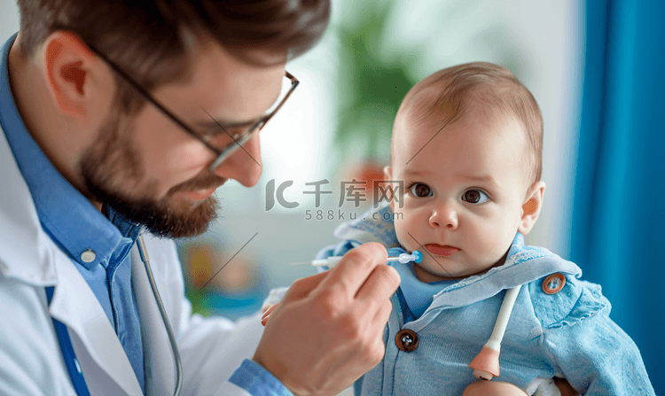 医生给婴儿检查体温