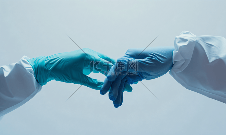 医疗医生戴着外科手套相互鼓励