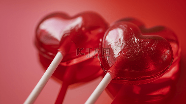 高清红色摆放的爱心棒棒糖的图片