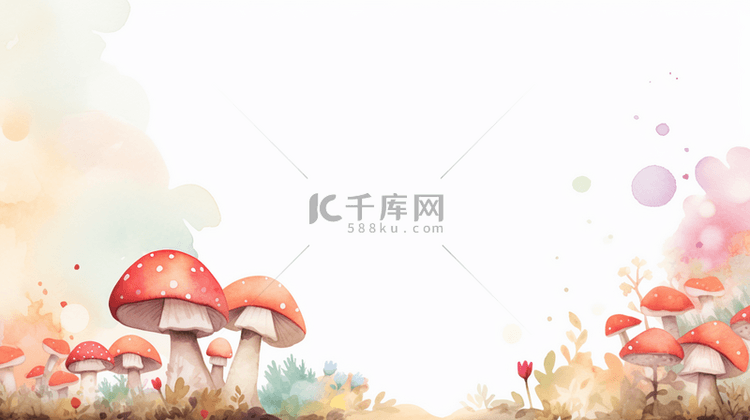可爱清新春天水彩蘑菇边框设计