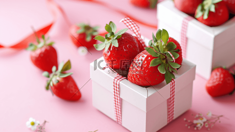 新鲜的草莓礼盒特写摄影4