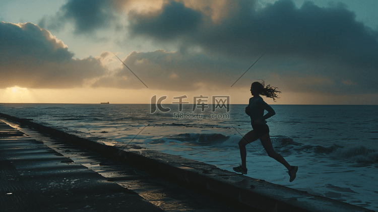 海边跑步的女性摄影1