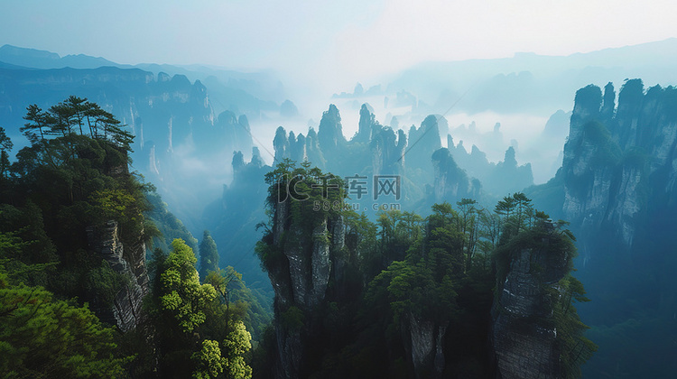 晨雾壮观的山峰高山背景素材