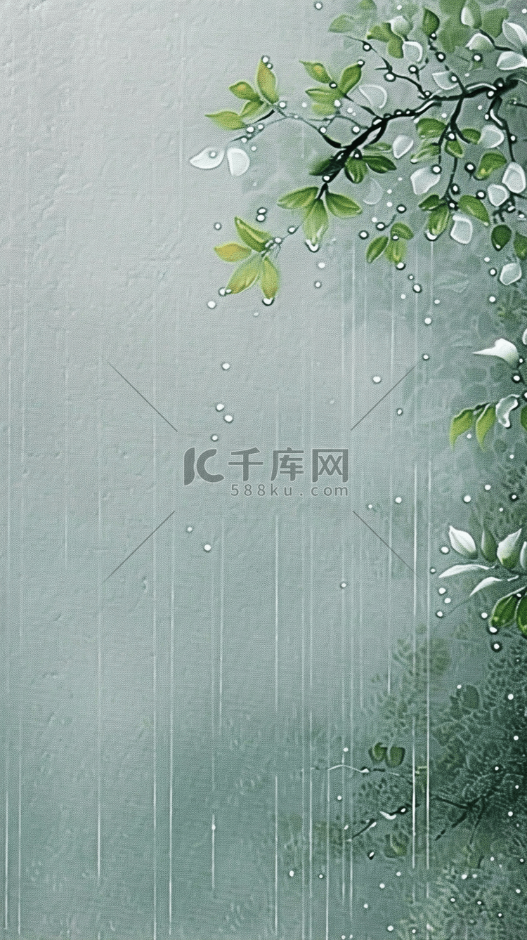 春天清明时节雨中枝叶背景图片