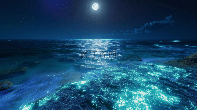 蓝色海上生明月唯美背景10