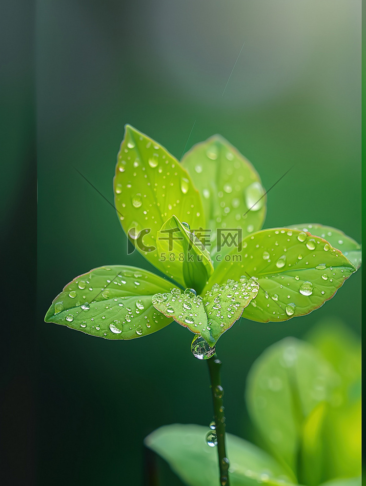 春天嫩叶雨水露水背景图