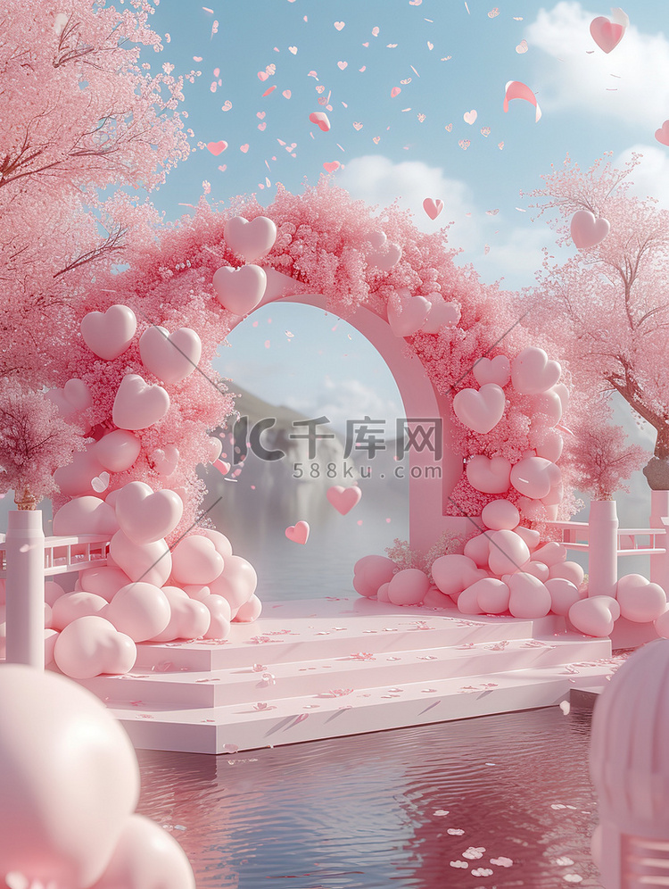 春天粉色的电商展台背景图片