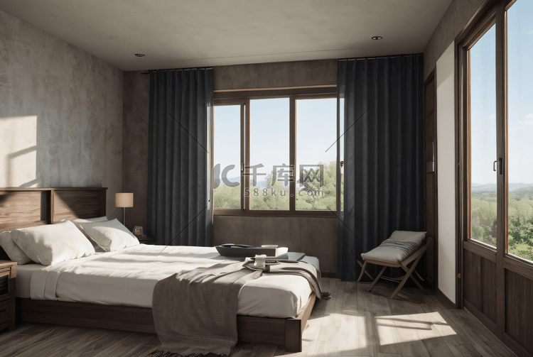 简约现代设计卧室窗户摄影图1