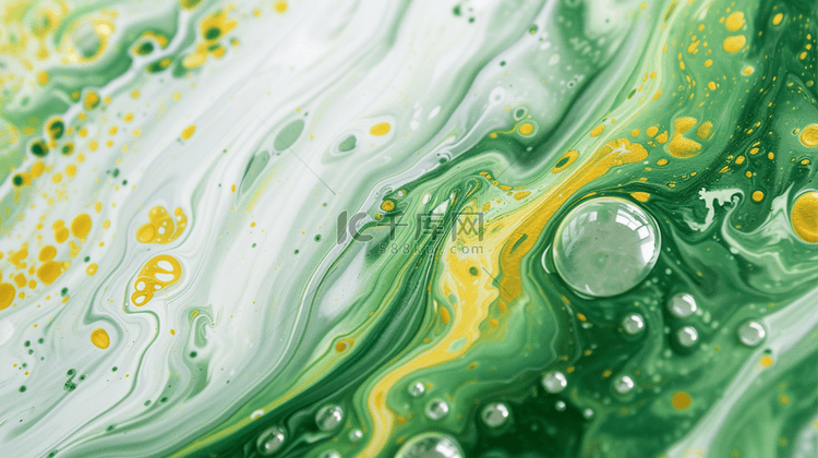 绿黄的色颜料搅拌在一起有泡沫的