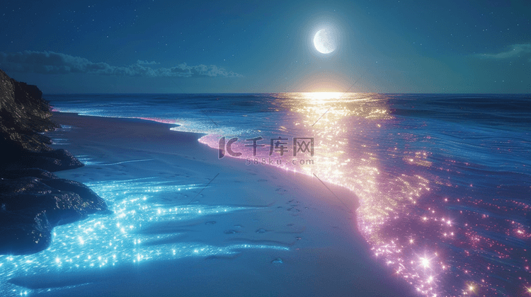 蓝色海上生明月唯美背景9