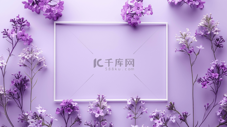 紫色女神节花朵唯美简约平铺的背