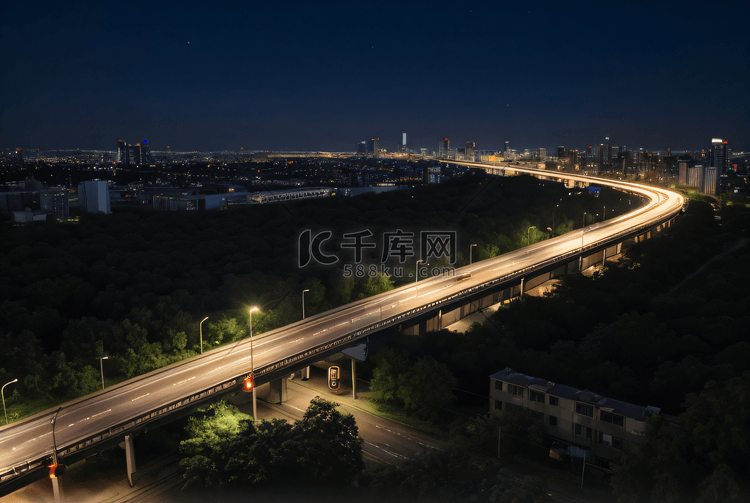 夜晚城市高架交通高清摄影图