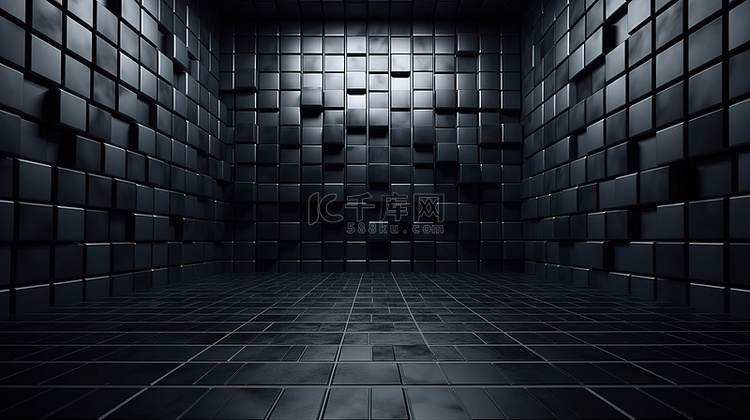 深色方形瓷砖墙地板未来派 3D