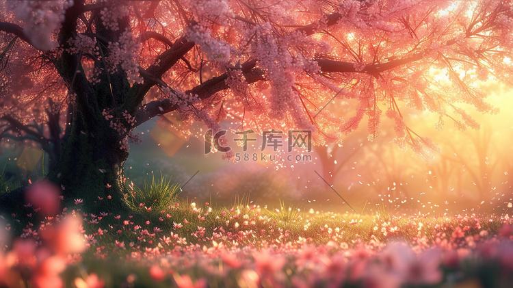 公园里粉红色树木花朵的摄影14