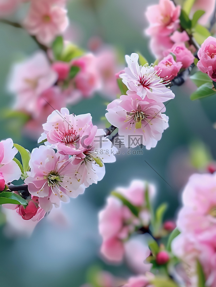 春暖花开的桃花林摄影图