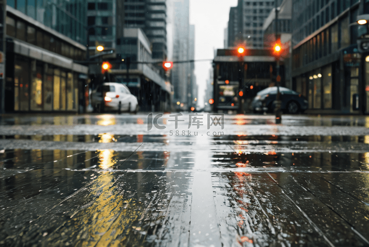 被雨打湿的城市街道摄影图片3