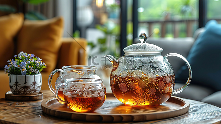 喝茶玻璃茶杯茶艺高清摄影图