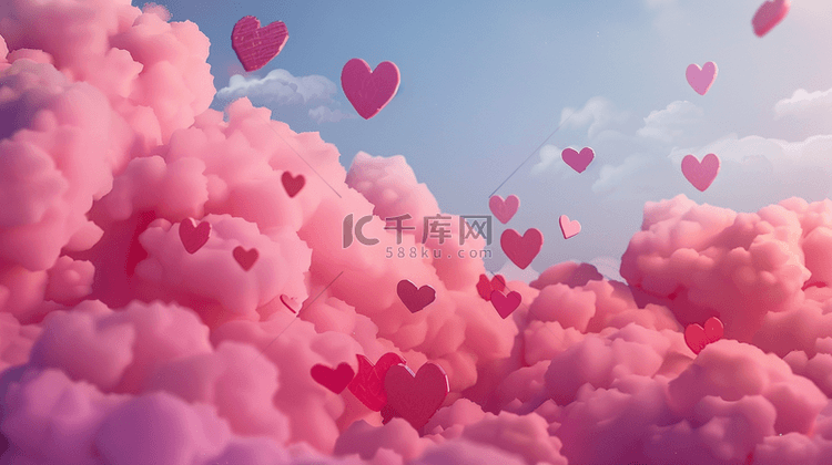 粉色梦幻气球爱心天空升起的背景