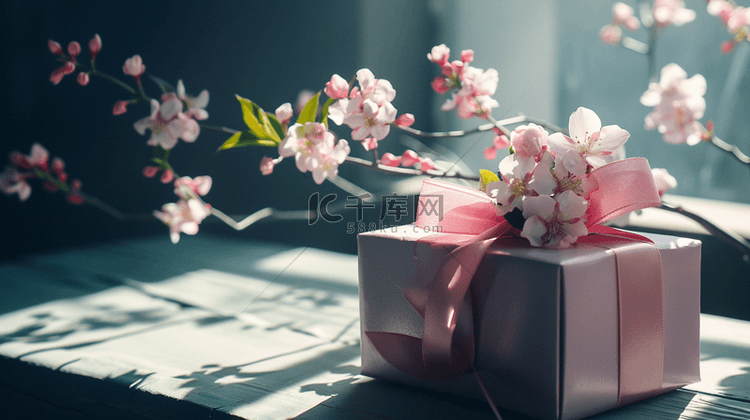 粉色唯美质感女神节礼物花朵的图