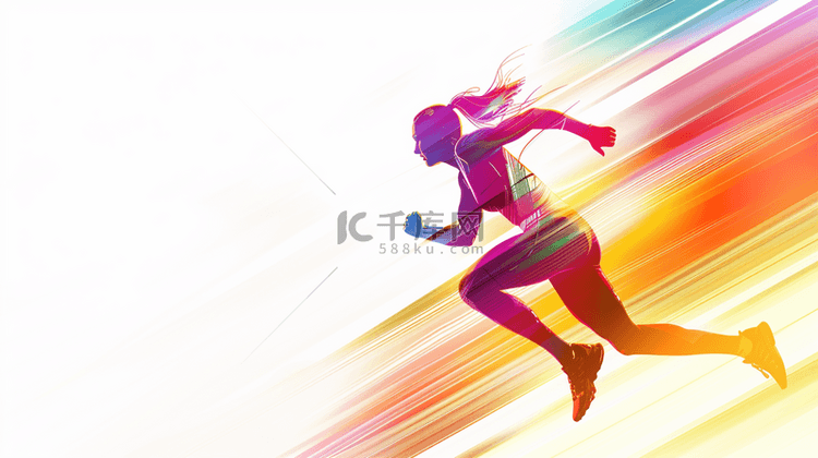 多彩抽象跑步女运动员剪影背景图