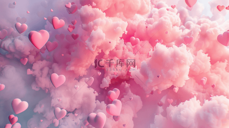 粉色梦幻气球爱心天空升起的背景