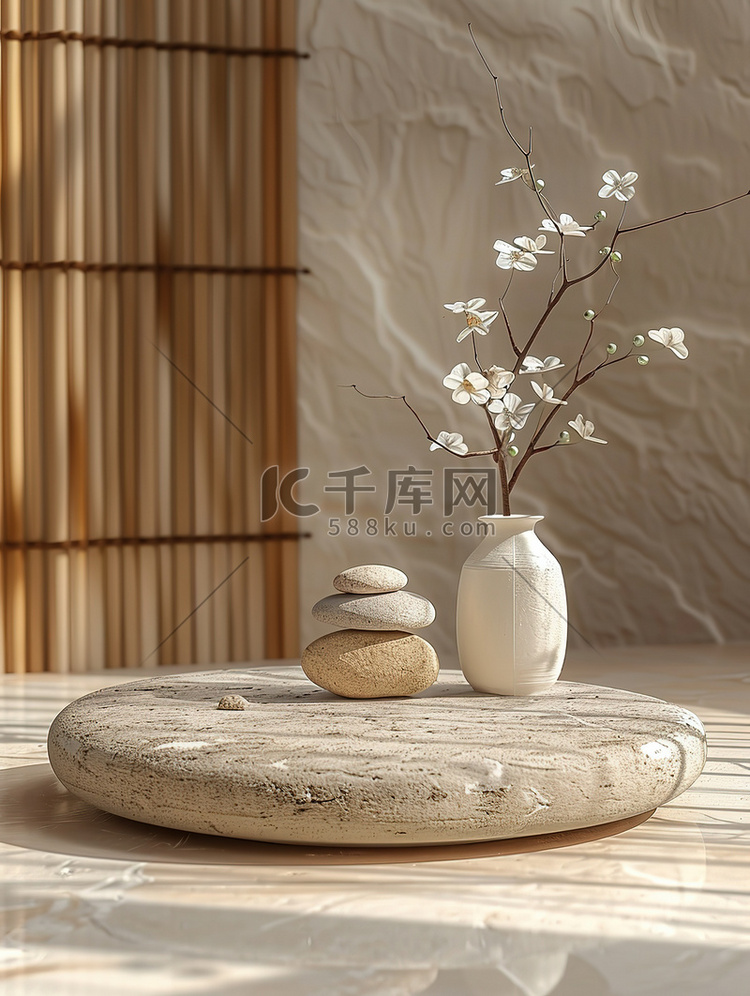 天然竹子岩石产品展台素材
