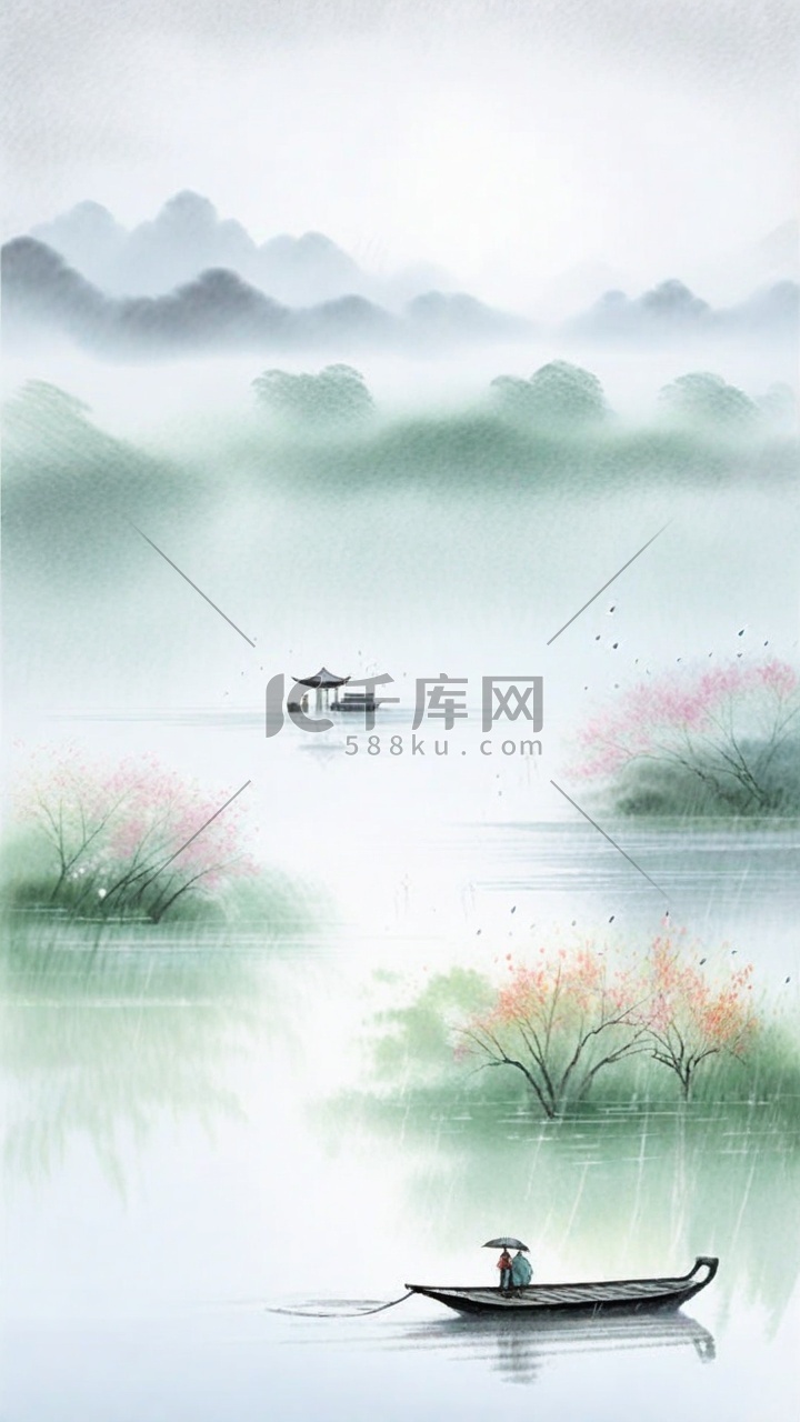 清新春天清明节山水风景背景图