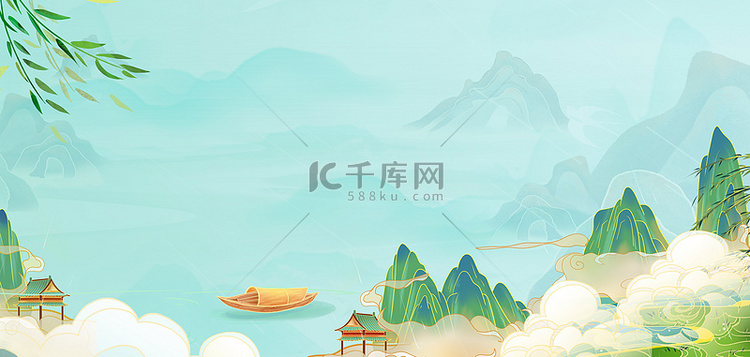 清明节山水国潮背景图片