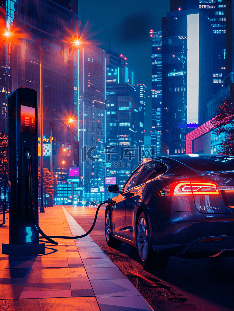 城市中充电的新能源汽车