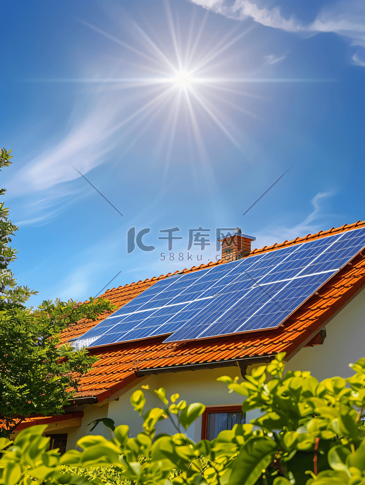 住宅屋顶的太阳能发电板