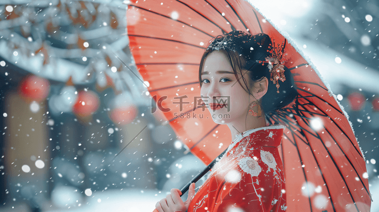 冬天冬季古风中国风汉服女性雪景