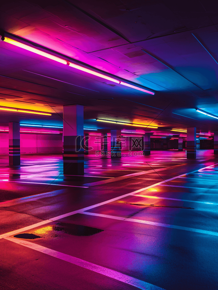 霓虹炫酷的停车场