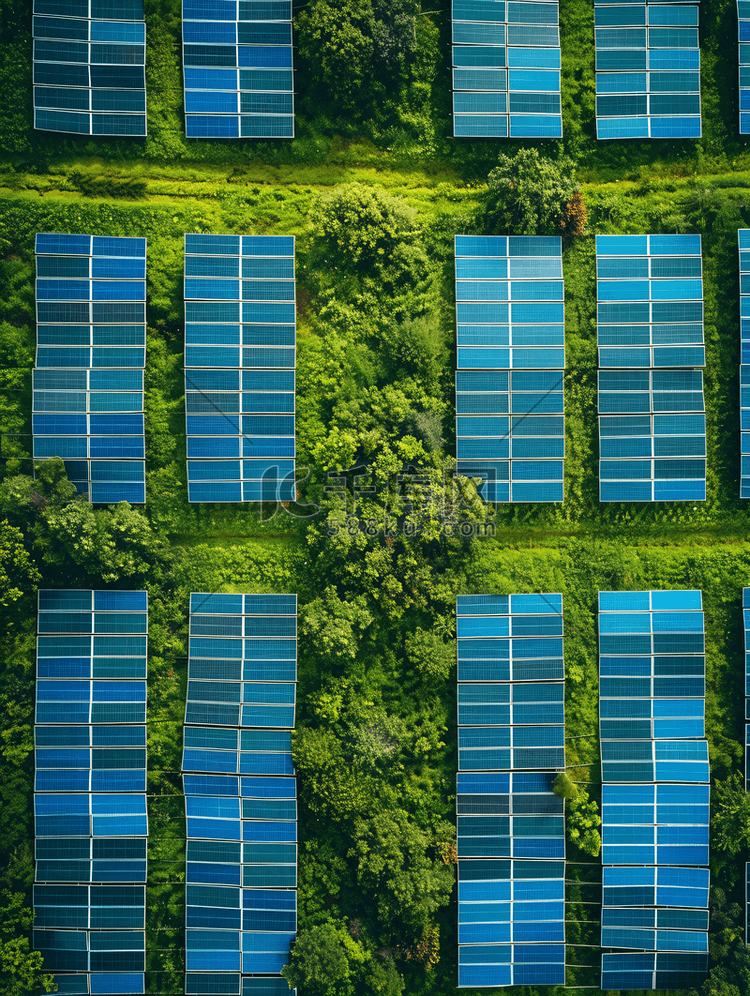 公园里排放整齐的太阳能电池板