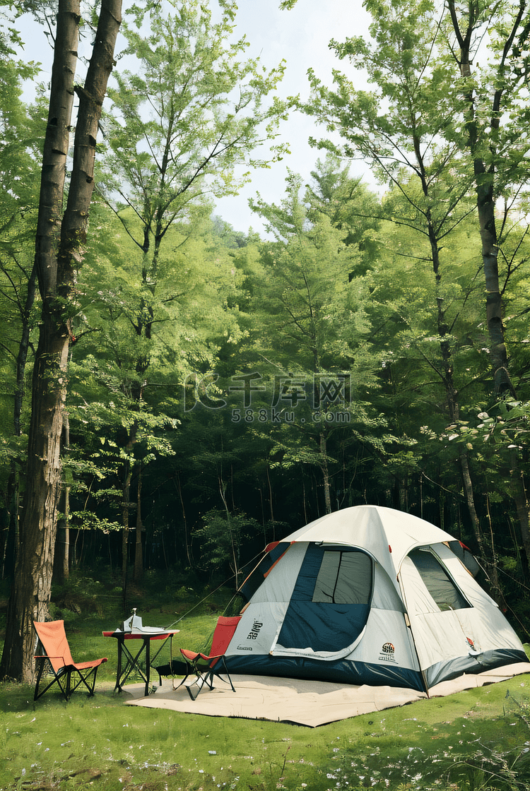 春日森林露营搭建帐篷摄影图3