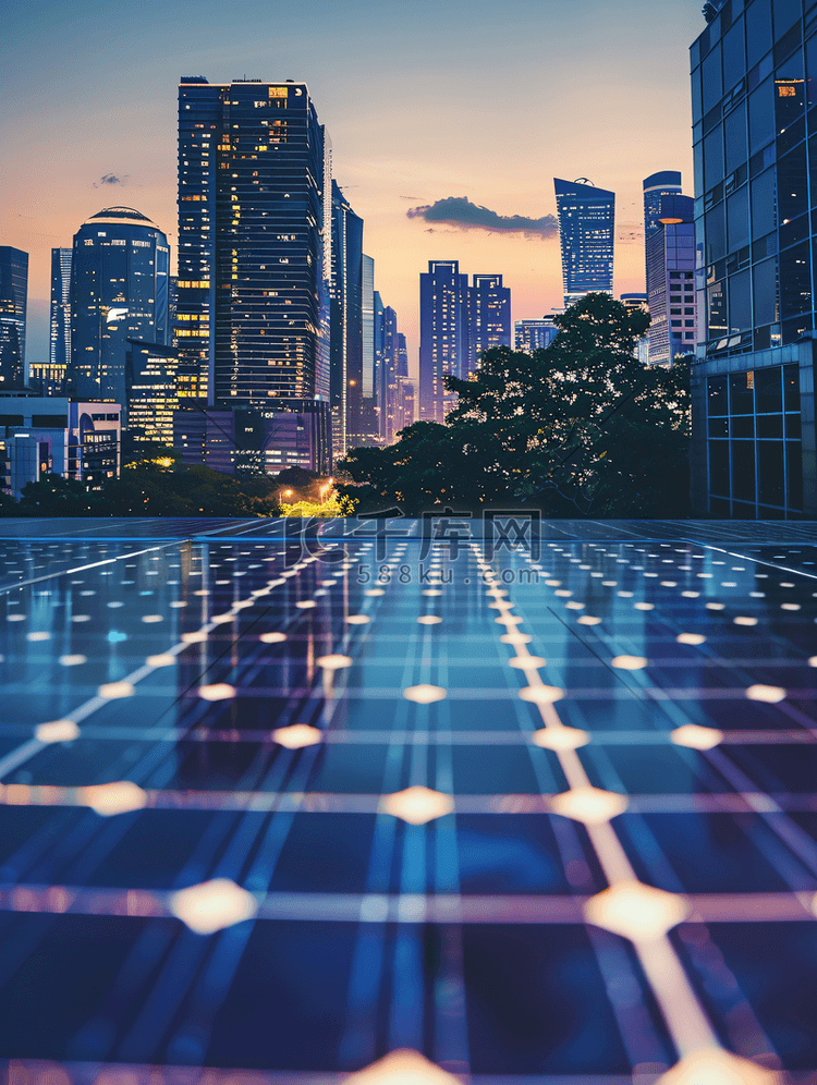 太阳能板与城市风景