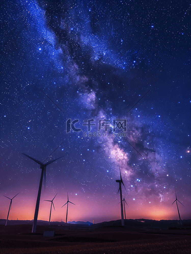 武汉周边三瓜山星空下的风车