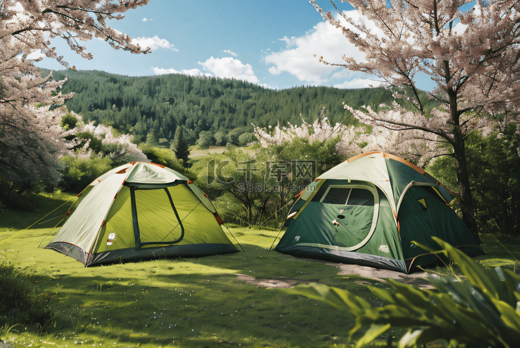 春天室外帐篷露营摄影图3