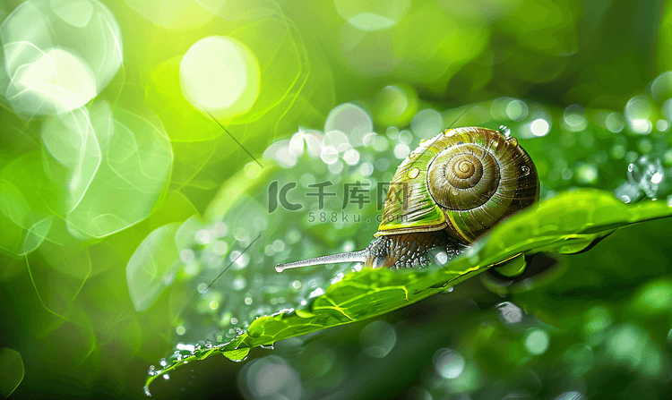 雨天绿叶上的蜗牛摄影3