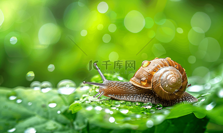 雨天绿叶上的蜗牛摄影4