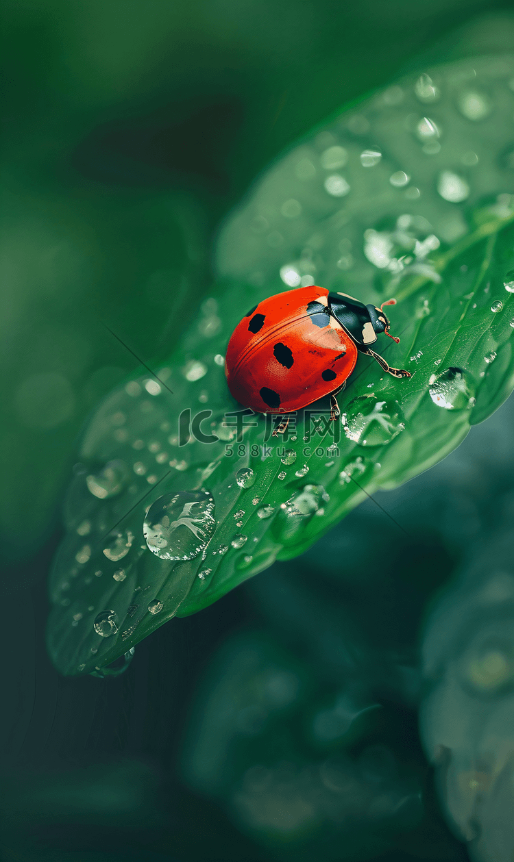 雨天绿叶上的瓢虫摄影1