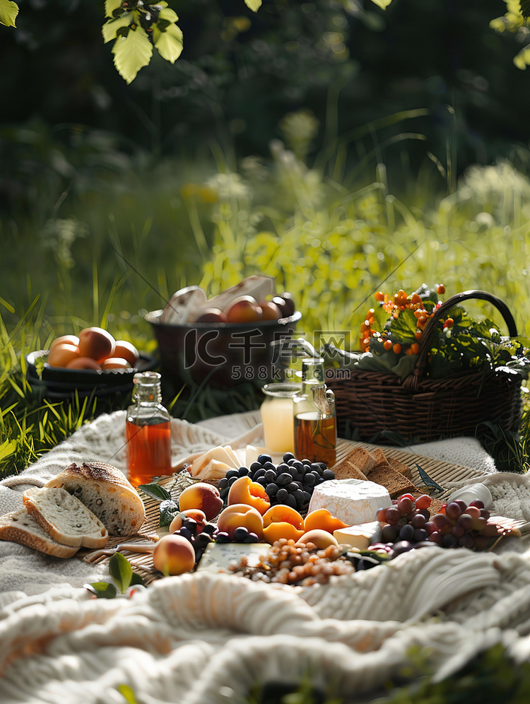 田园式户外野餐美食水果图片