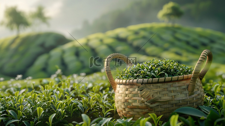 绿色梯田茶叶竹篮的摄影7摄影照